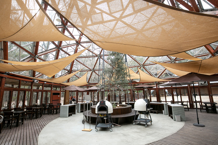 店內設有開放式玻璃圓頂。 你也可以體驗做披薩