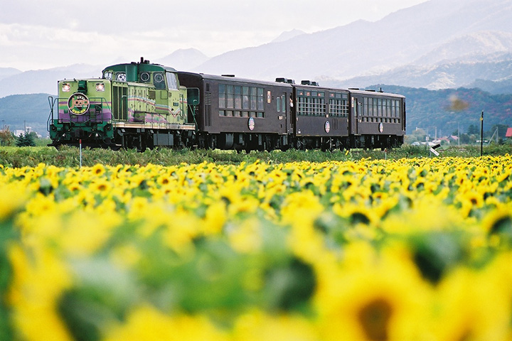  A diesel locomotive, now rare, pulls the carriages (photo courtesy of JR Hokkaido)