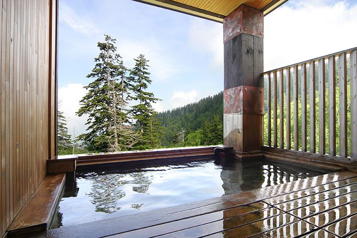 一個露露天溫泉，欣賞美麗的自然景觀