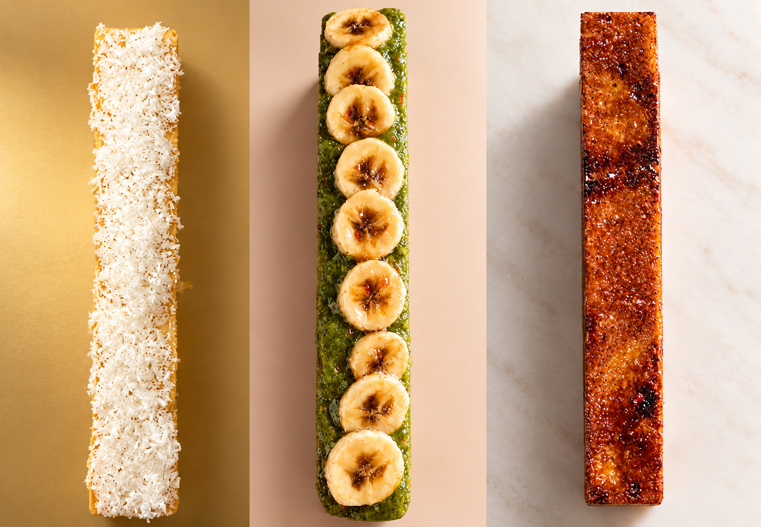  From left: cheesecake, organic banana cake, coffee-flavored cake