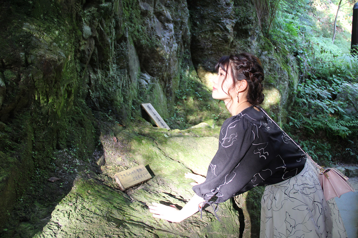 神社後面，八雲山的岩石伸出來。 讓我們實際觸摸它並感受神聖的能量。