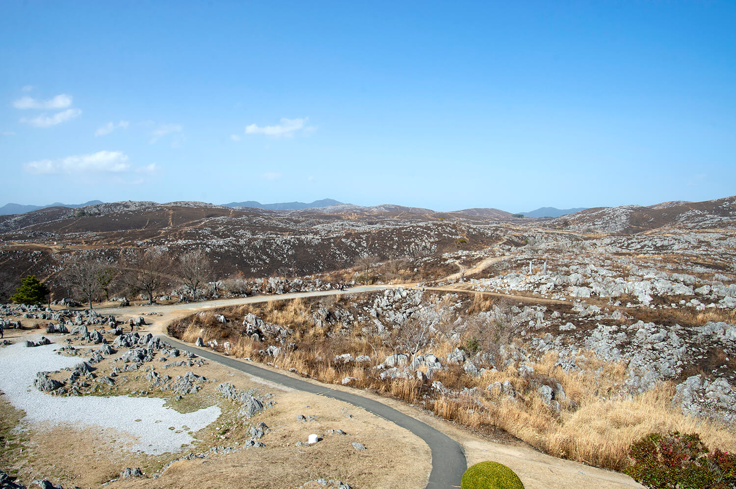 從「秋吉台喀斯特展望台」看的景色。 由於幾乎沒有路燈的影響，許多人在夜間前來欣賞滿天繁星