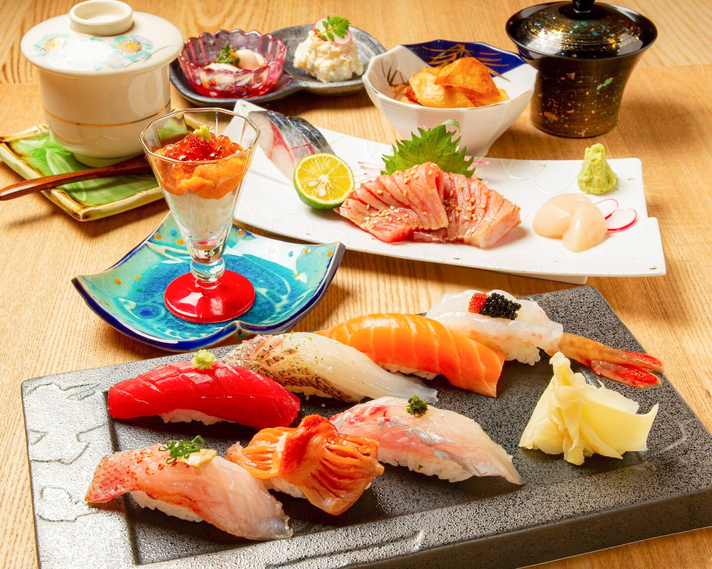  Image of KAI Local Flavors. There are three types of courses: 5,500 yen, 7,500 yen, and 10,000 yen with all-you-can-drink.
