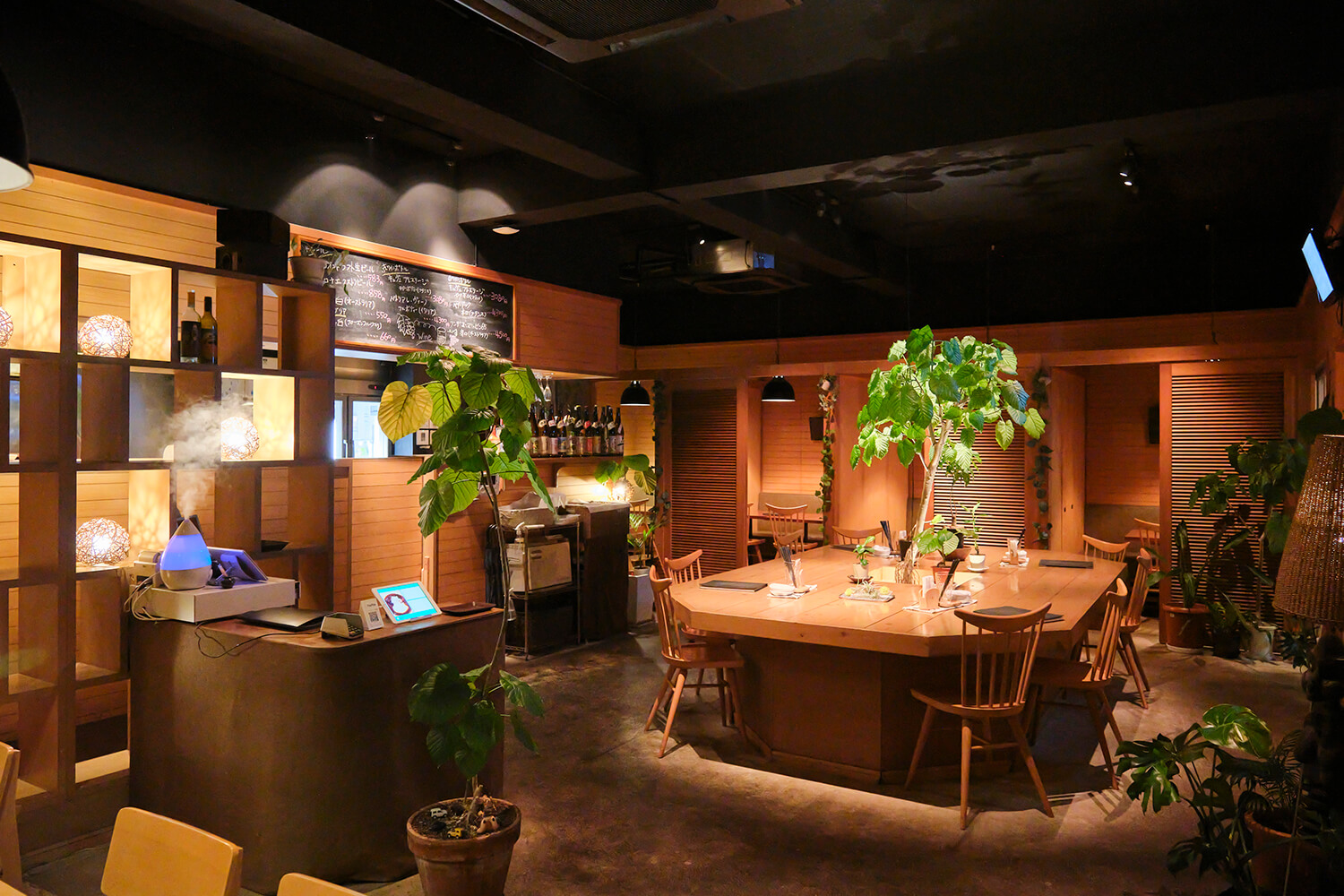 有四間帶有沙發座椅的私人房間，非常適合兒童。 店裡有沖沖繩縣的室內植物，你可以放鬆