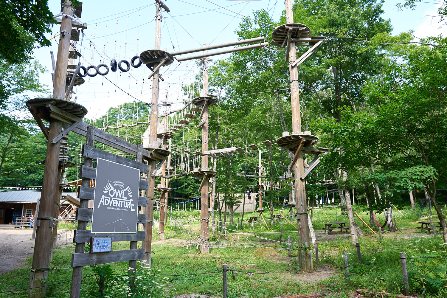 運動設施「貓頭鷹探險」。 你可以分階段挑戰1公尺、2公尺、4公尺、6公尺和8公尺