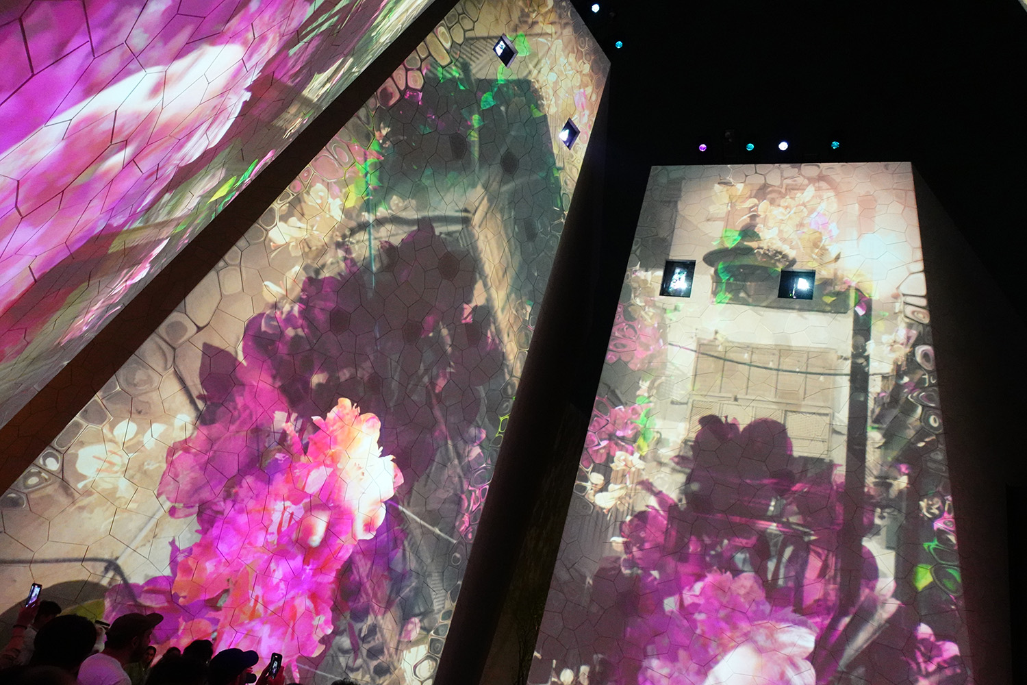 入口處高聳的牆壁上的投影映射