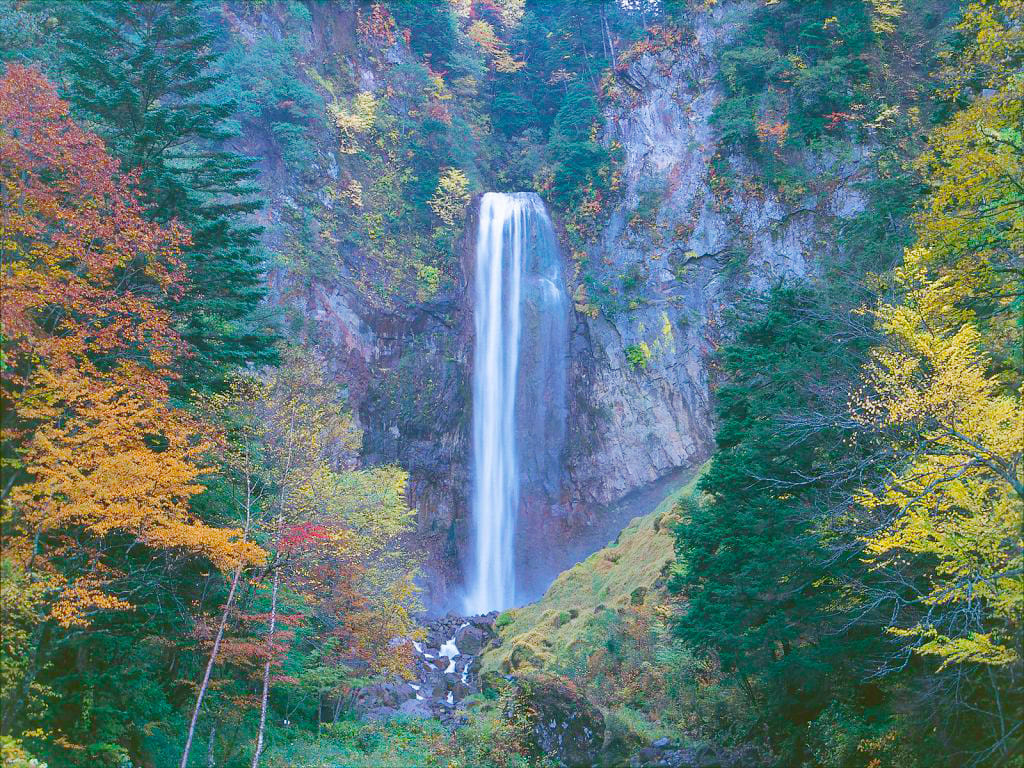 平湯瀑布湍急地流下。 您還會被潺潺的水聲所撫慰。