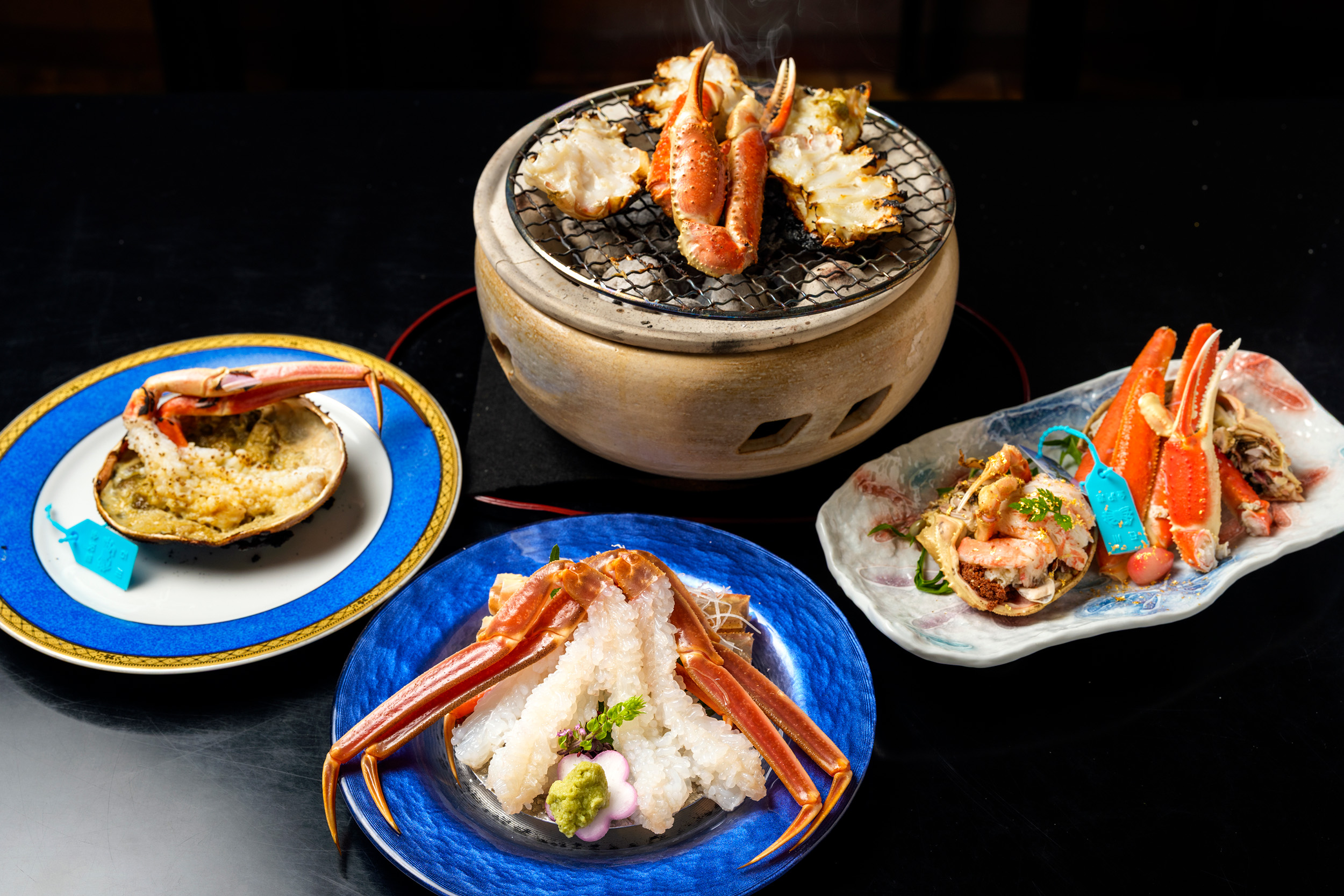  Crab sashimi, grilled crab, and 