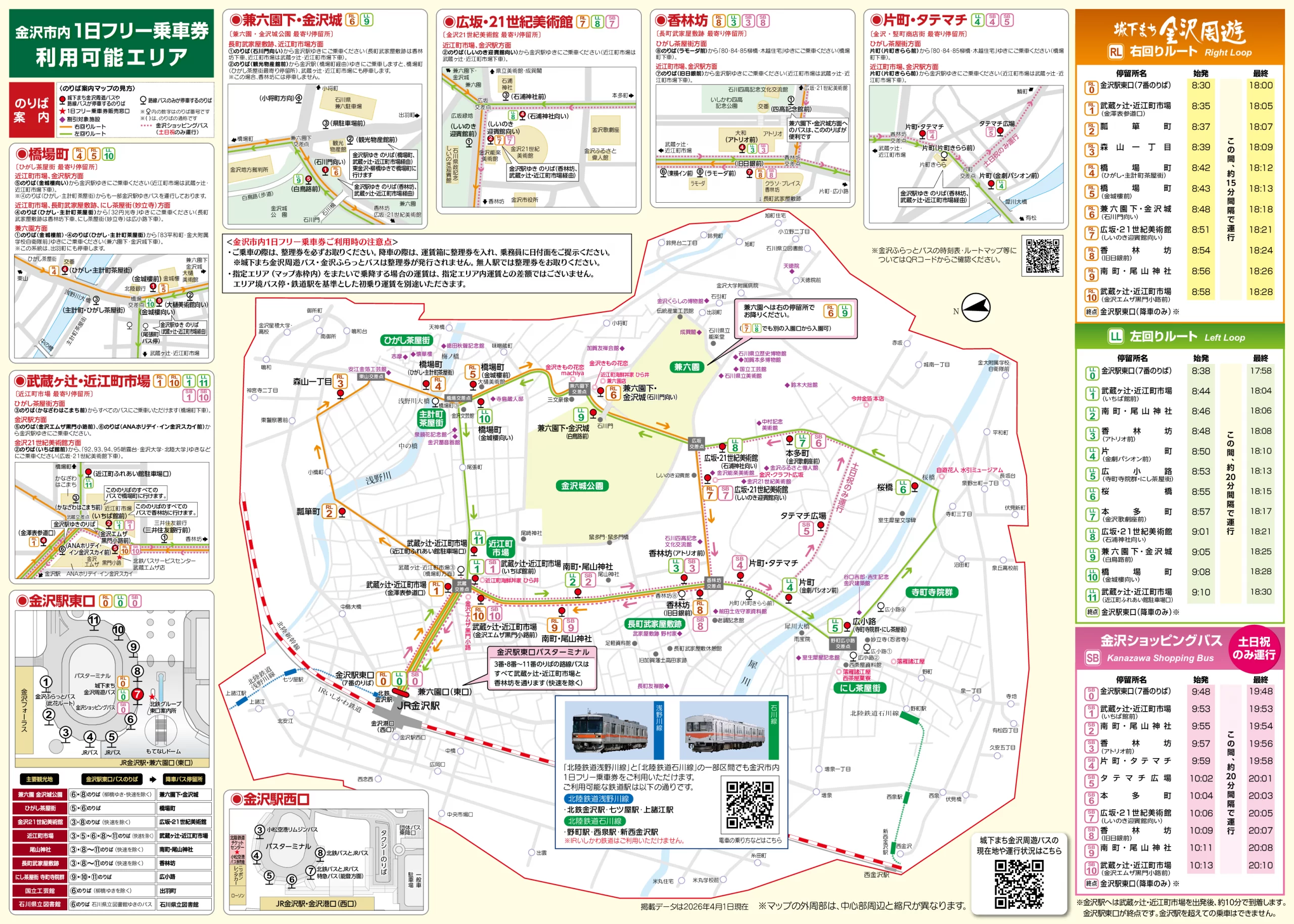 可使用「金澤市一日免費通行證」的區域（圖片由北陸鐵道提供）