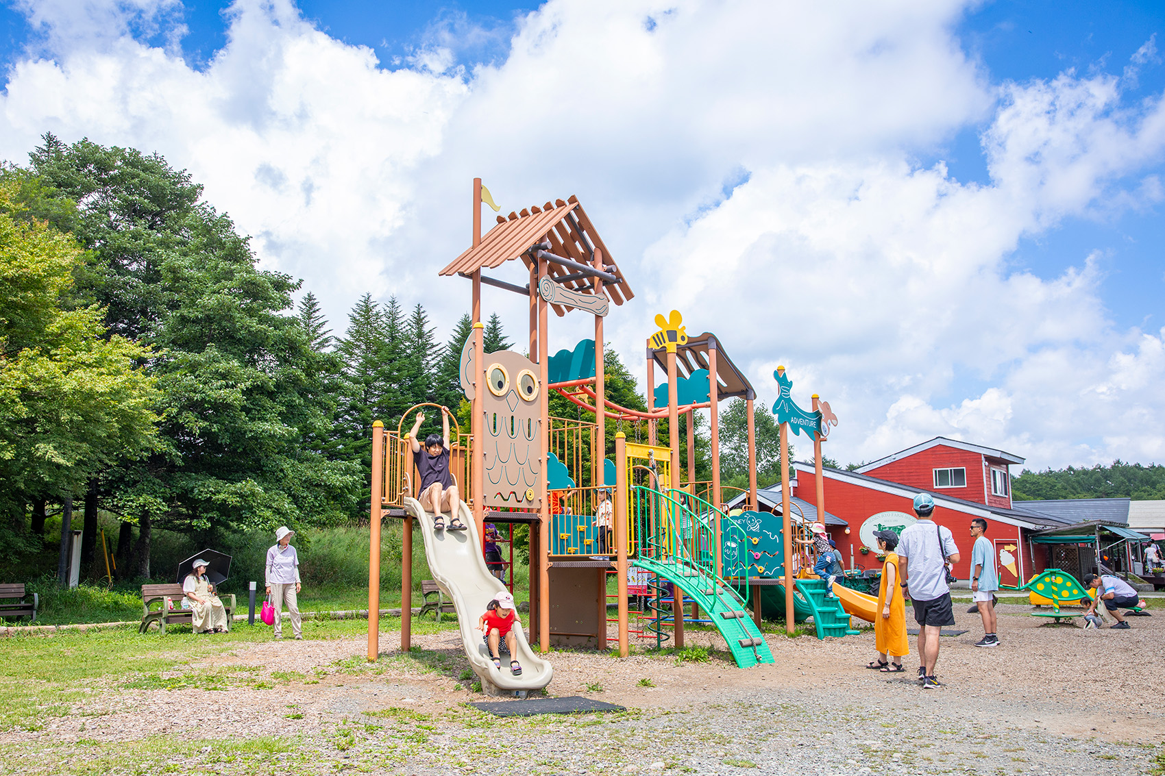 ツリーハウス型のアスレチックタイプなど5つの遊具が楽しめる