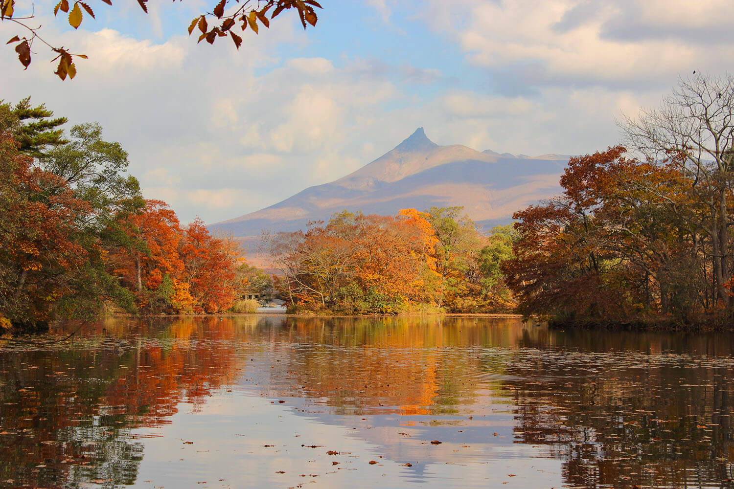 駒ヶ岳を紅葉が染め上げ、湖面に映える様子は一幅の絵さながらの美しさ