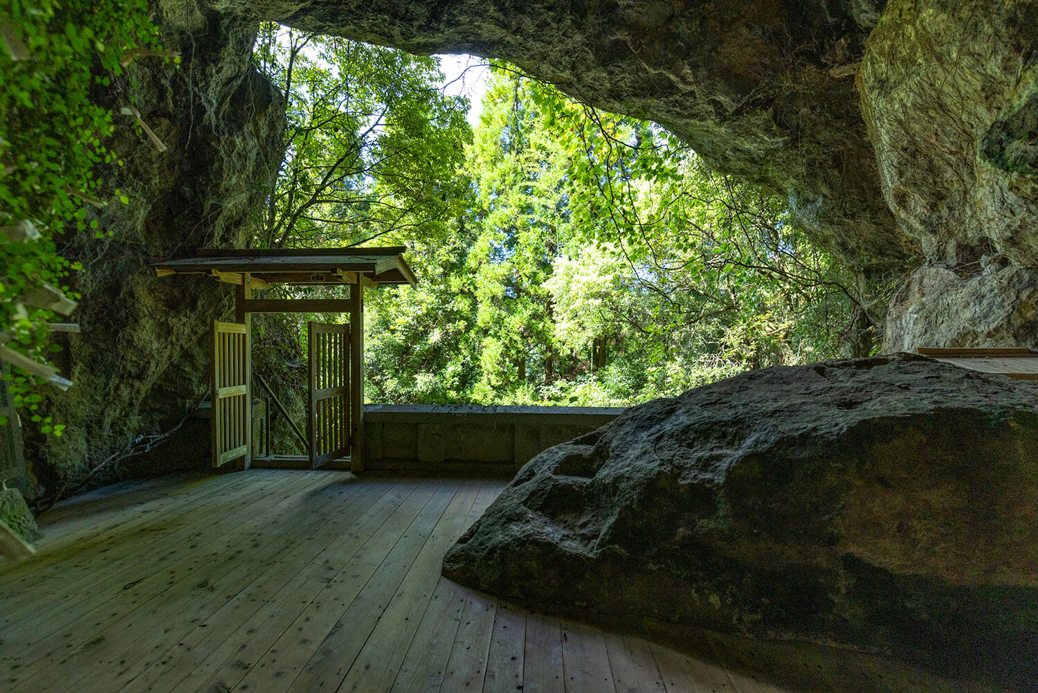 洞窟内からの眺め。宮本武蔵も同じ風景を見ていたと思うと感慨深い
