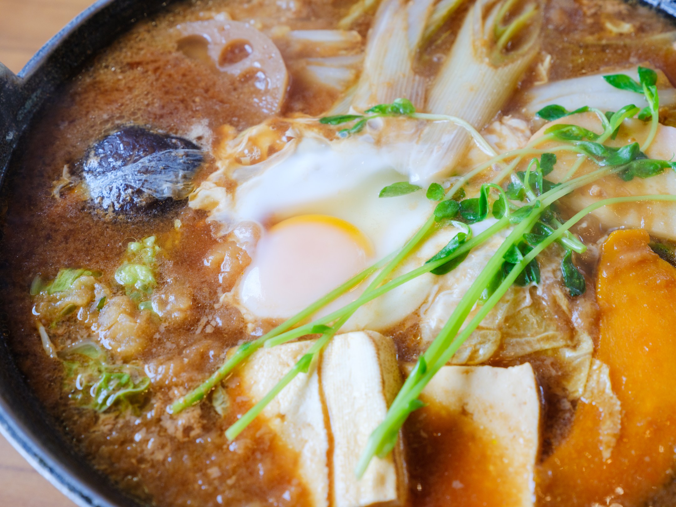 白菜・ゴボウ・かぼちゃなどの野菜がふんだんに入っている