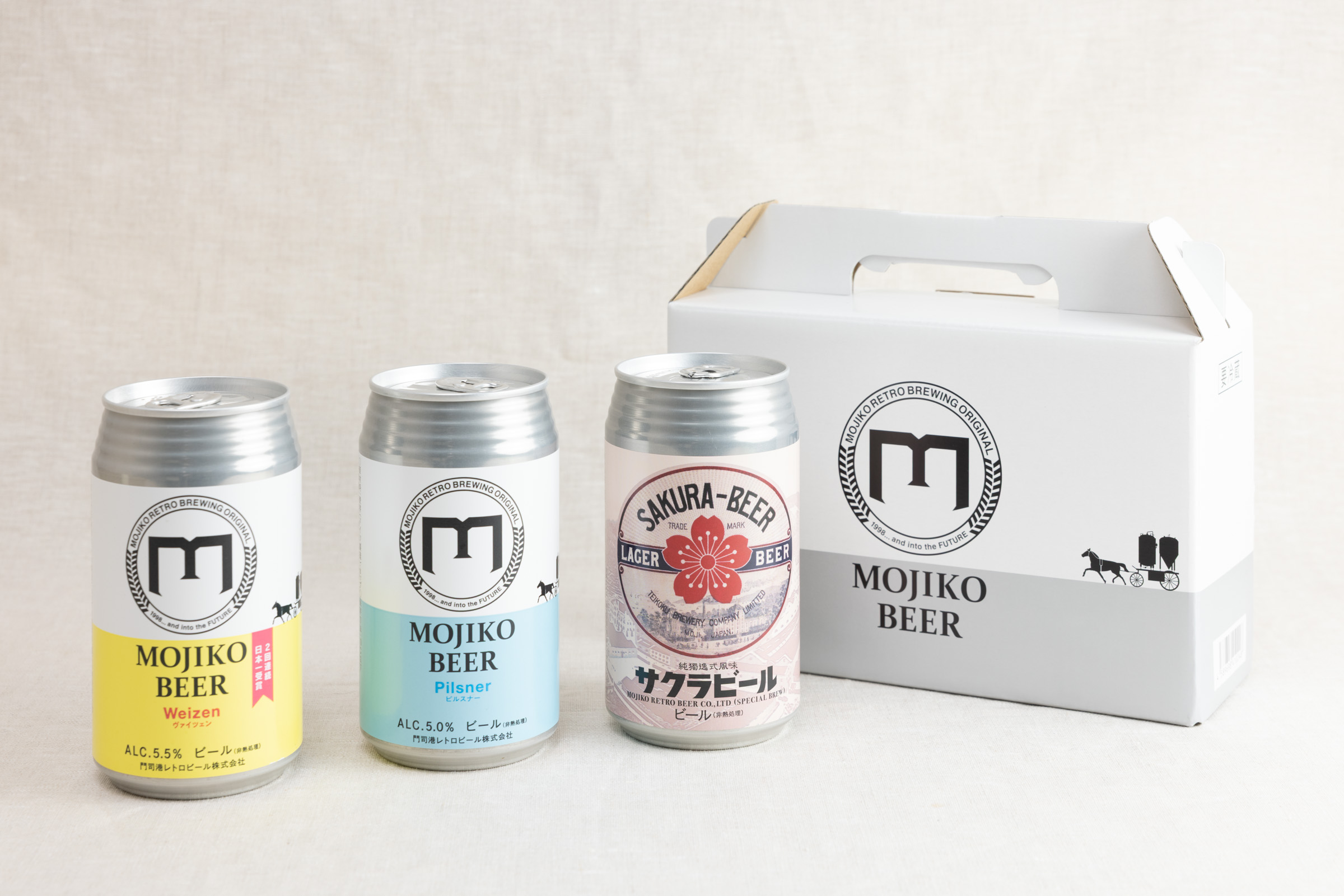 「中身が選べる3本セット」。写真は左からヴァイツェン、ピルスナー、サクラビール鉄にゆかりのある街にちなみ、スチール製のビール缶を採用