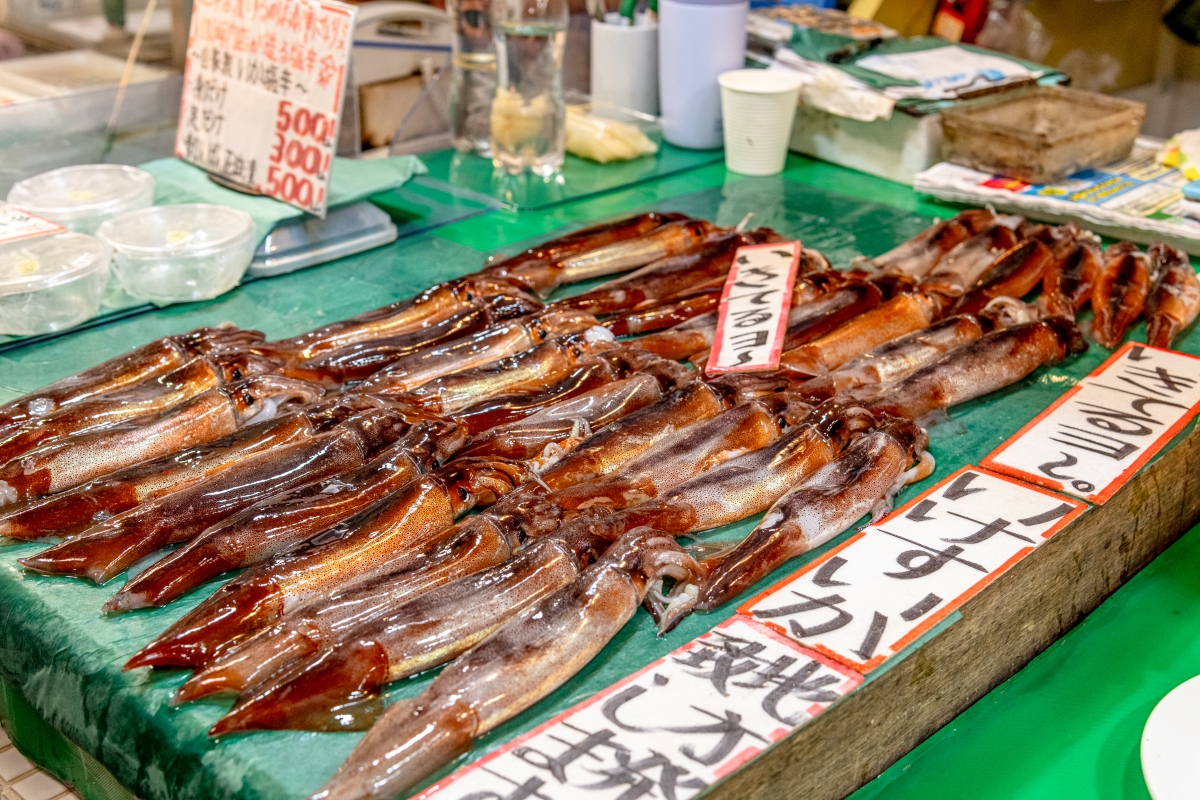 イカの品揃えは函館市内随一といわれる